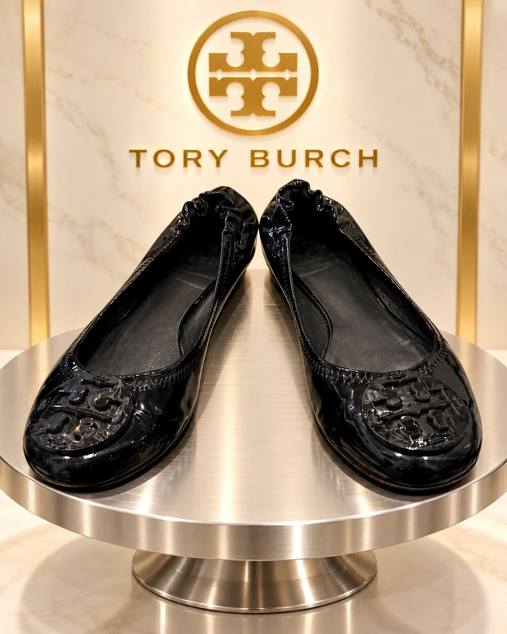 Tory Burch Reva Black Patent Leather Ballet Flats Women’s Size 8